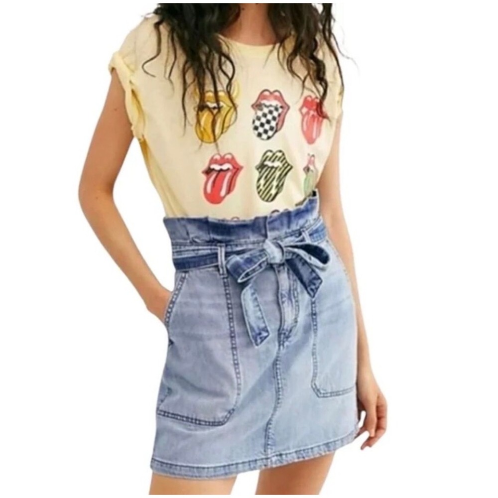 Free People Splendor In The Grass Paperbag High Waist‎ Denim Skirt Indigo 4
